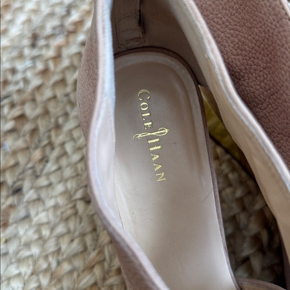 Cole Haan 10B Cross Strap Nude Gold Cork Wedge Heels - Picture 3 of 6